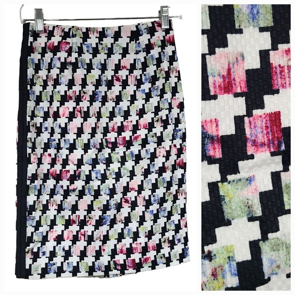 White House Black Market Houndstooth Mixed Print Pencil Skirt Twill Office Wear